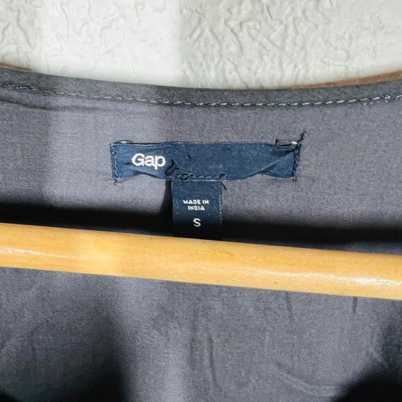 Gap Scoop Neck Tunic Beaded Front Poof Sleeve Casual Top Blouse Charcoal - S - Picture 4 of 5